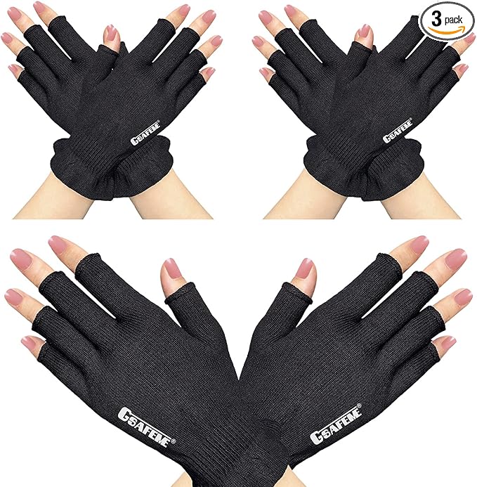 GSAFEME Cotton Gloves Eczema - Fingerless Touchscreen Moisturizing Gloves for Dry Hand Sleeping - Cotton Gloves for Men and Women, Black L/XL 3 Pairs