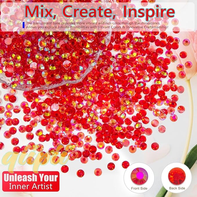 Transparent Pink Red AB 3 Color Jelly Resin Rhinestones for Crafting 3mm 4mm 5mm 6mm Flatback Hot Pink Clear Stones Gems Diamonds Charms for Nails Eyes Face Makeup Crafts DIY Tumblers Bottles