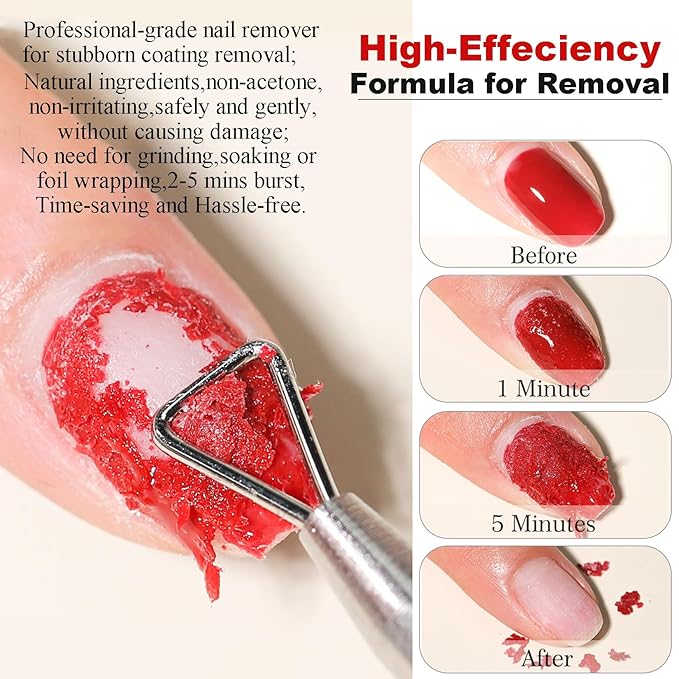 Gel Nail Polish Remover - Gel Polish Remover Kit with Cuticle Oil & Latex Tape & Colored Peel Off Manicure Tools, Gel Remover for Nails 2-5 Minutes, No Soaking,Wrapping