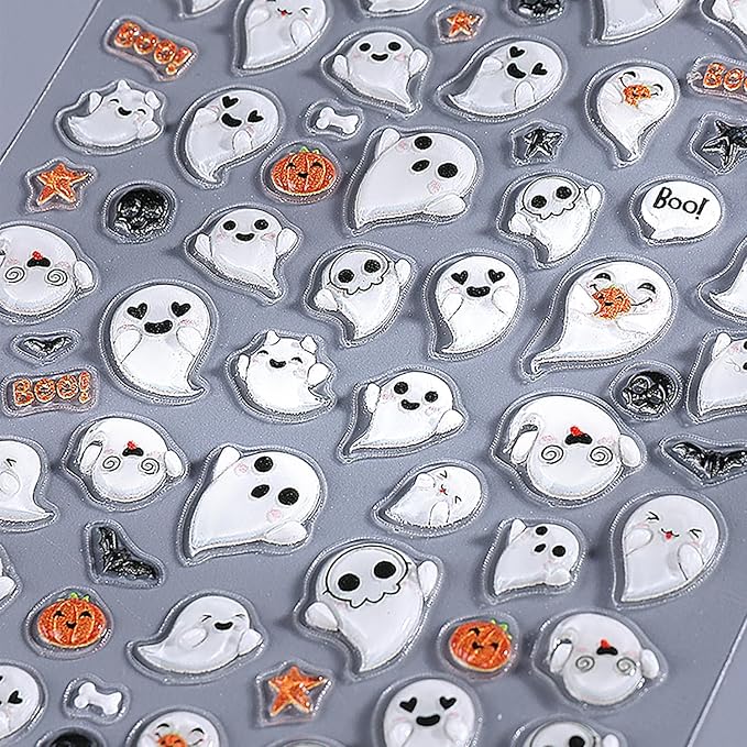 1 Sheets 5d Embossed Ghost Nail Decals for Nail Art Self-Adhesive Scary Halloween Nail Stickers Cute Pumpkin Nail Art Stickers Horror Bat Skull Nail Design Decals for Women Holiday Nails Decorations