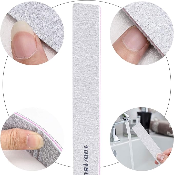 100 Pack Nail Files for Acrylic Nails 100/180 Grit Double Sides Emery Boards Professional Nail Buffering Files