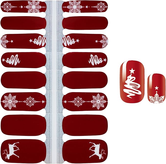 WOKOTO 5 Sheets Adhesive Nail Polish Stickers Strips Set with 1Pc Nail File, Holiday Winter Snow Flakes Nail Wraps Decals Tips Christmas Stickers Manicure Kit