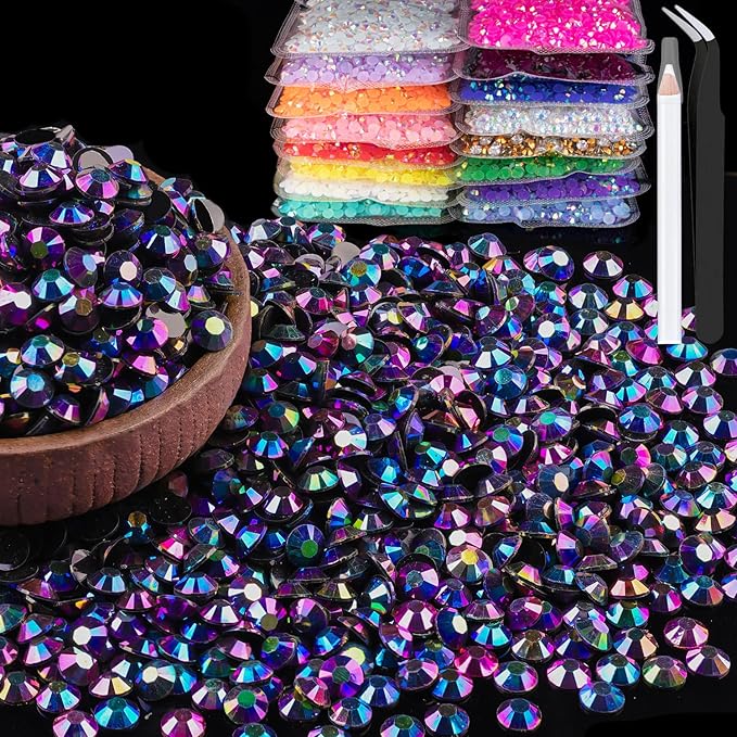 5000pcs 5mm Resin Rhinestones Bulk, Purplish Black AB Flatback Round Jelly Rhinestones Non Hotfix Crystal Gems Large Quantity Wholesale for DIY Crafts Clothes Bottles Face Makeup Manicure