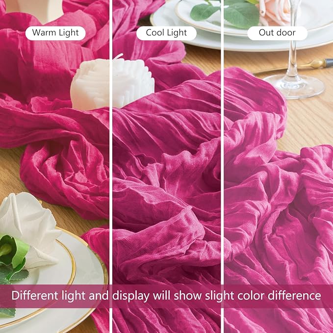 Cheesecloth Table Runner Fushia 10FT Boho Gauze Runner, 12 Pack | 120 Inch - Image 8