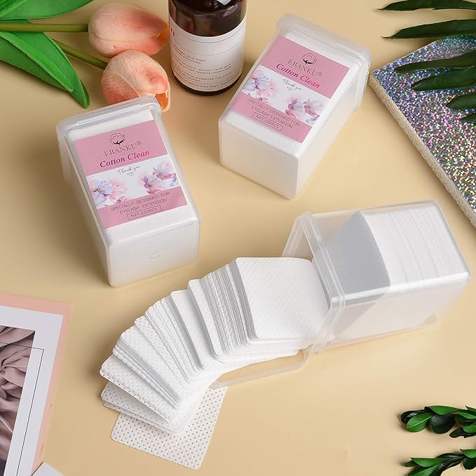 EBANKU 1200PCS Lint Free Nail Wipes Eyelash Glue Wipes, Adhesive Wipes for Lash Glue Nail Polish Remover Cotton Pads, Glue Nozzle Wipes Non-Woven Fabric Wipes Eyelash Extension Supplies