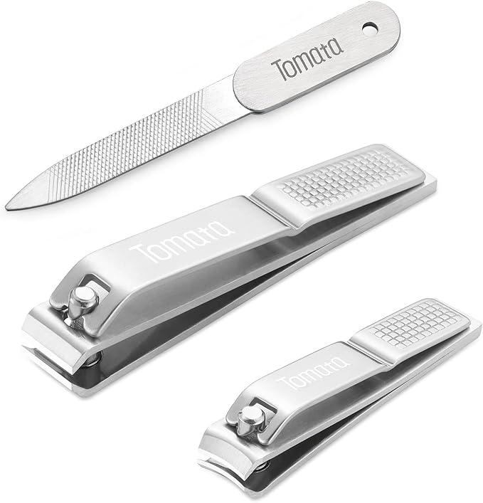 Nail Clippers Set for Thick Nails - Fingernail Clippers with File, Ultra Sharp Cutter for Ingrown Toenail Clippers (Silver)