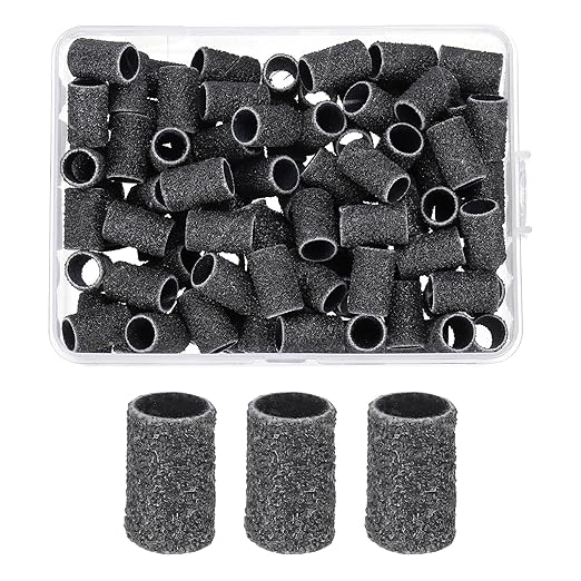 HARFINGTON 100pcs Small Sanding Bands 80 Grit for Nail Drill Bits Mini Sanding Band for Nails Gel Manicures Black