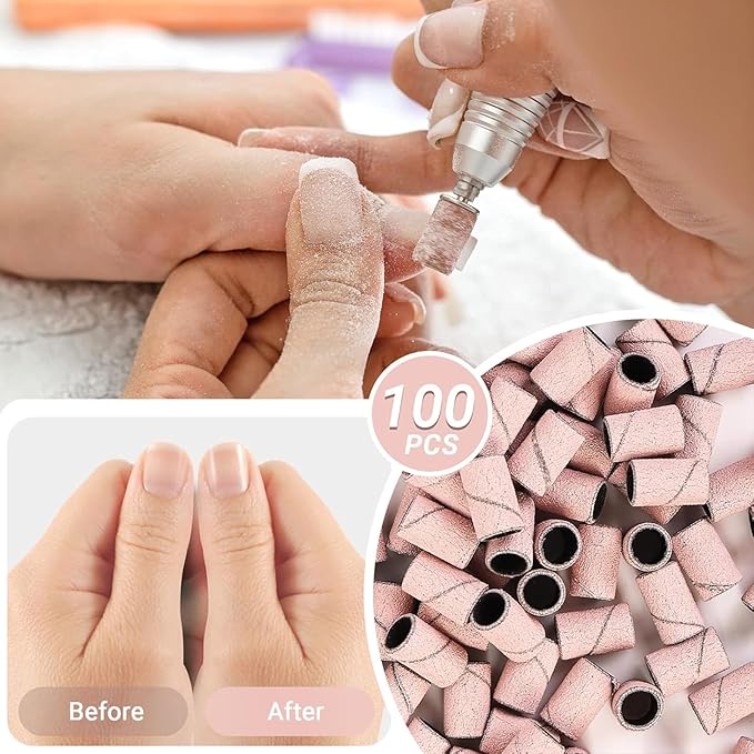 MelodySusie 100 Pcs Nail Drill Bits Sanding Bands for Nail Drill 240 Extreme Fine Grit Nail File Sanding Bands for Acrylic Nails Gel Manicures and Pedicure