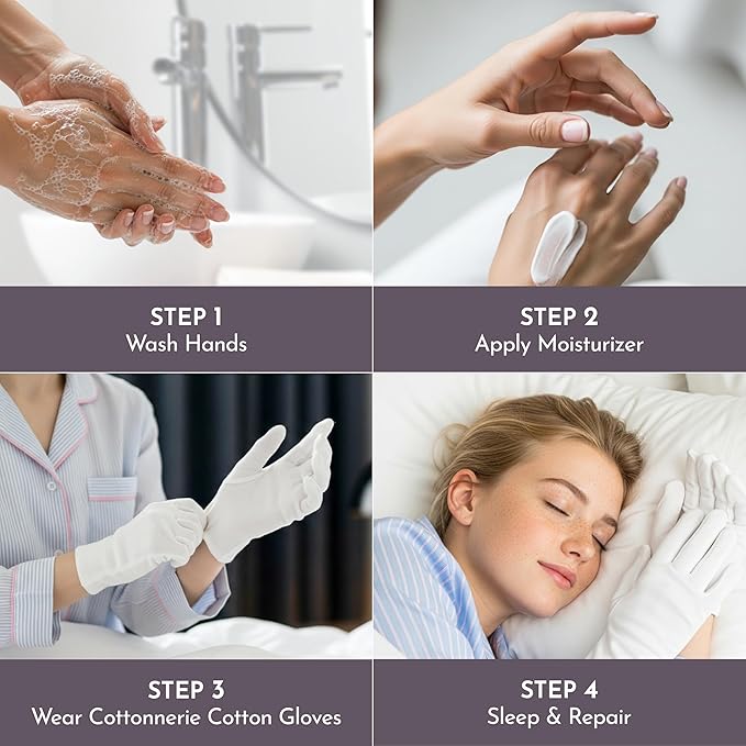 4 Pairs Cottonnerie Basics Cotton Gloves for Dry Hands Sleeping, Moisturizing Gloves Overnight, Hand Moisturizer Gloves, Moisture Gloves for Dry Hands Overnight, Sleeping Gloves, Small