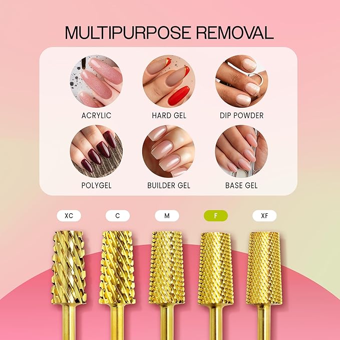 Premium Pana 3/32" Tapered Barrel Carbide Nail Bit -For Electric Dremel Drill Machine, Nail Art Design, Manicure, Pedicure, Nail File, Cuticle Clean etc. (Fine Grit- Gold)