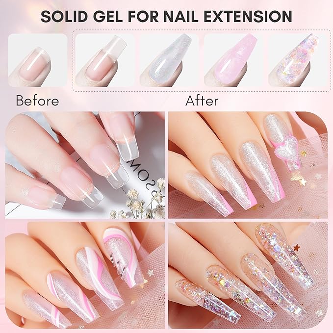 Makartt 3D Nail Gel Art for Nails Starter Kit: 4 Colors 3D Sculpting DIY Manicure Solid Gel Builder Clear and Shimmers for Extension, Molding Hard Gels with Silicone Flower Molds Sculpture Brush