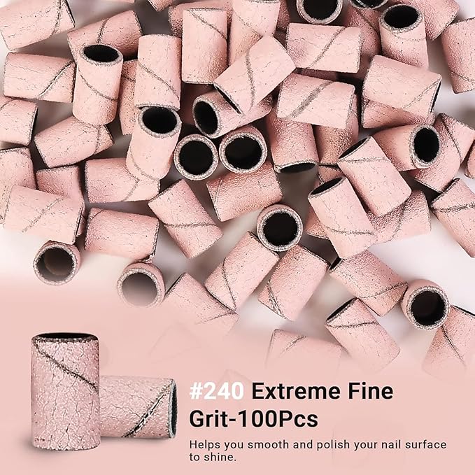 MelodySusie 100 Pcs Nail Drill Bits Sanding Bands for Nail Drill 240 Extreme Fine Grit Nail File Sanding Bands for Acrylic Nails Gel Manicures and Pedicure