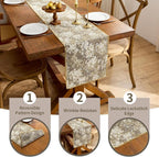ORTIGIA Vintage Floral Table Runner, Boho Chenille Beige Farmhouse Rustic Runner - Image 7