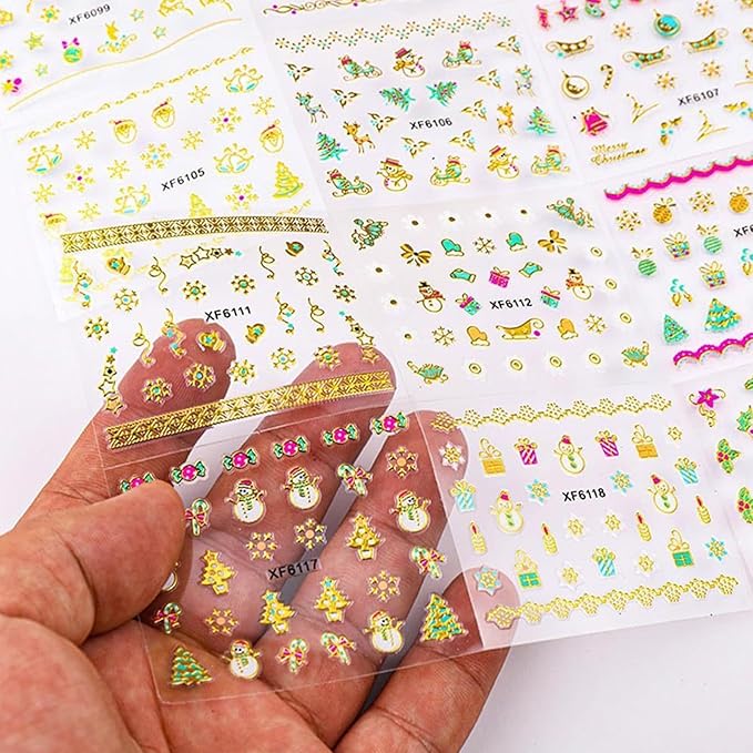 30 Sheets Christmas Nail Art Stickers Christmas Nail Decals 3D Self Adhesive Santa Claus Elk Snowman Christmas Tree Nail Art Supplies Winter Nail Stickers for Women DIY Acrylic Nail Decorations