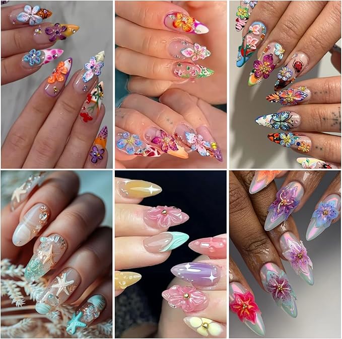Flower Stickers for Nails Art 6 PCS 5D Hibiscus Nail Decals with 3pcs Tweezers Manicure Tools Colorful Lily Flowers Designs Self-Adhesive Hawaiian Floral Engraved Nail Art Decoration for Women Girls