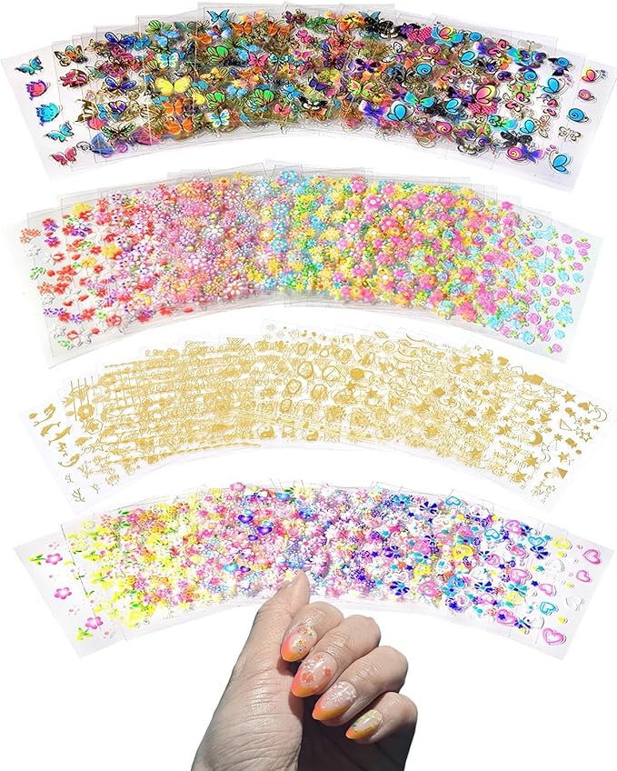 60 Sheets Nail Stickers for Nail Art, Self Adhesive Nail Decals with Flower, Gold and Butterfly Nail Art Stickers, Nail Design Accessories for Kids and Women