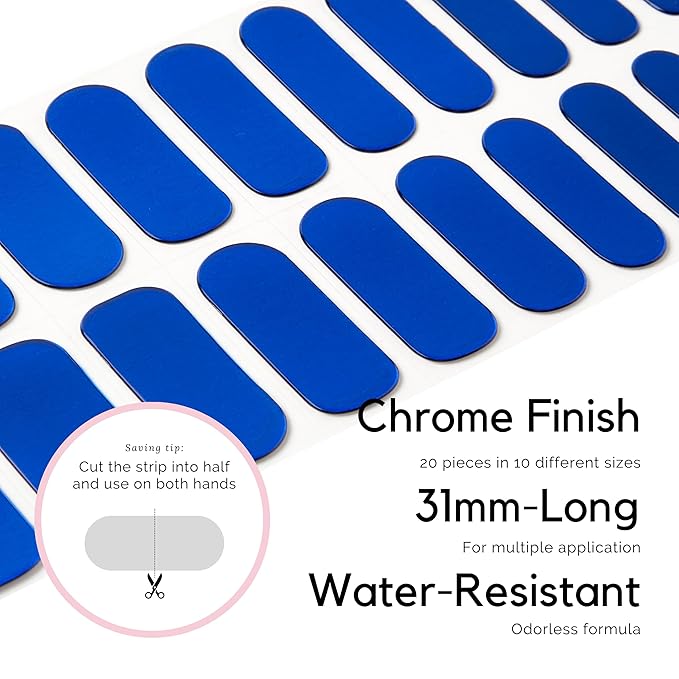NAILOG Semi Cured Gel Nail Strips (20 Extra Long Stickers/Wraps) | Buy 2 Get 1 UV Lamp| Glossy & Long Lasting Soft Gel Finishing | Sapphire Blue
