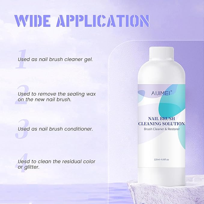 Nail Brush Cleaner Gel Restorer Solution Acrylic Nail Brush Cleaner Gel Quickly Clean for Acrylic Nail Brushes,Glitter Gel Nail polish Brushes,Builder Hard Gel Brush (120ML)