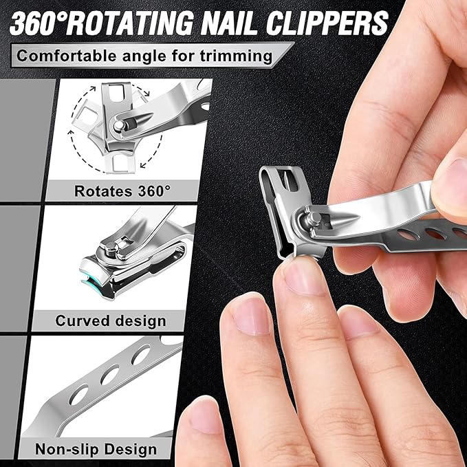 Toenail Clippers for Seniors Thick Toenails, Aucurwen Heavy Duty Toe Nail Clippers Adult Thick Nails Long Handle, Large Toenail Clippers for Thick Nails 7Pcs(Pink)