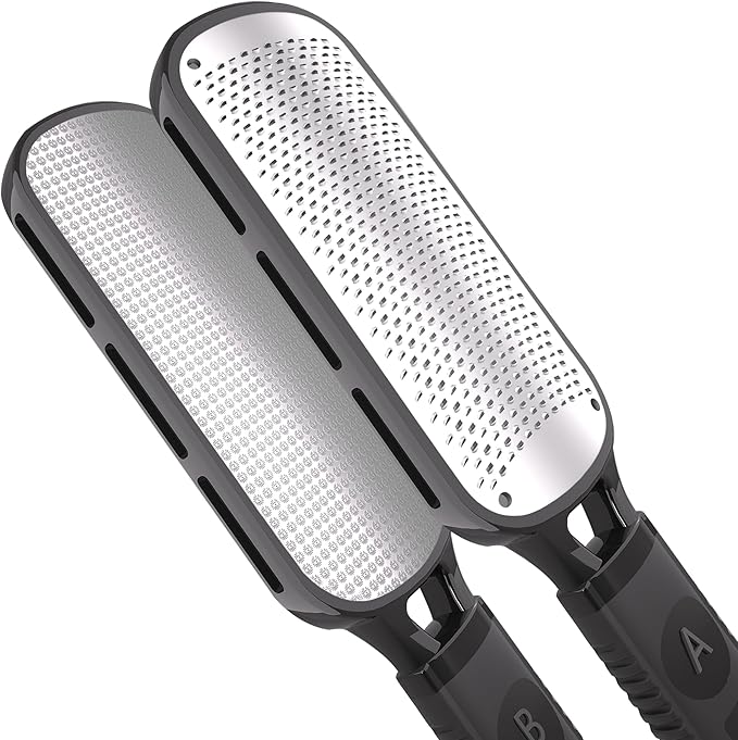 Antonki Foot File for Dead Skin, Double Sided Callus Remover for Feet, Metal Foot Scrubber for Cracked Heel, Professional Foot Scraper Rasp Pedicure Tool to Remove Hard Skin - 2 in 1 Foot File