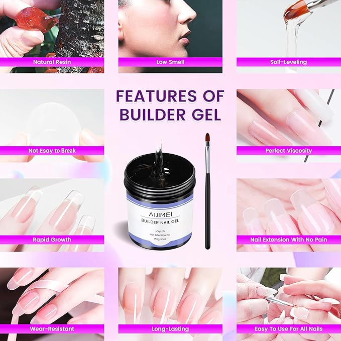 AIJIMEI 150g Builder Nail Ge Set Quick Drying Clear HardNail Gel Reinforcement Extension Gel Nail Shaping NailArt Long-Lasting Protection for Beginner DIY at Home