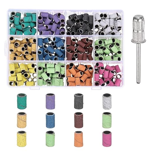 HARFINGTON 360pcs Small Sanding Bands 80/120/180/240 Grit for Nail Drill Bits Mini Sanding Band for Nails Gel Manicures Colorful