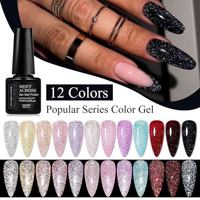 MEET ACROSS 12PCS Gel Nail Polish Set, 12 Colors Gel Nail Kit Art Design Soak Off UV LED,Nail Art Design Gifts for Women (SET-9, 12PCS)