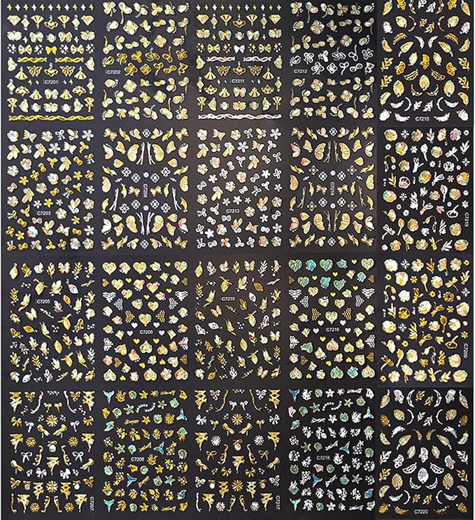 20 Sheets Butterfly Nail Stickers Y2k Gold 3D Self Adhesive Shiny Butterflies Nail Art Charms Decals Heart Nails Supplies Decoration Accessories (ST-GB)