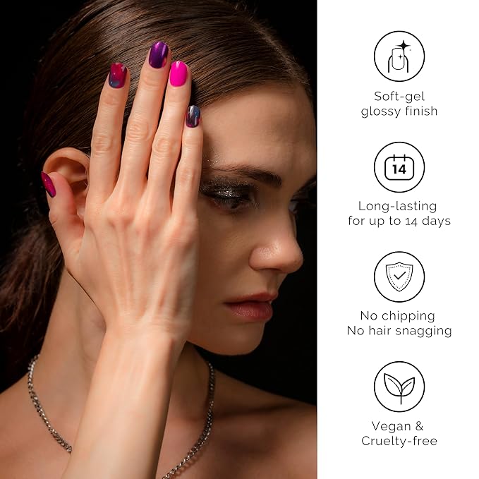 NAILOG Semi Cured Gel Nail Strips 34 pcs| Buy 2 Get 1 UV Lamp | Long Lasting Nail Polish Sticker Wraps with Glossy Gel Finish, Lost in Galaxy