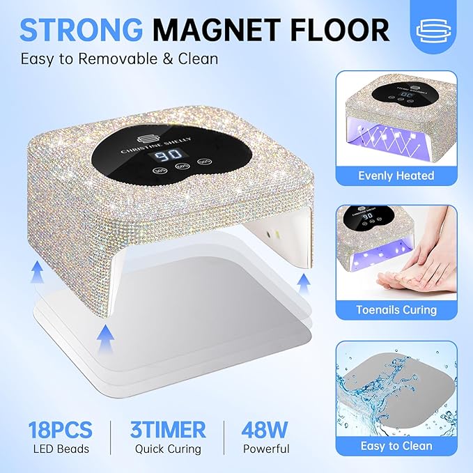 UV Nail Lamp, CHRISTINE SHELLY UV Light for Gel Nails, 48W Plug-in Mini Diamond Nail Lamp Nail Dryer with Touch Control Auto Sensor and 3 Timer Settings Nail Light Curing Lamp, Home