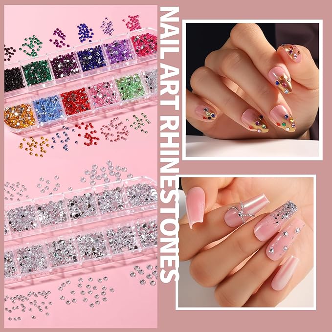 FANDAMEI Nail Art Brushes Set, Nail Art Kit, Nail Design Kit, Nail Dotting Tools, Nail Kit for Beginners, Chrome Nail Powder, Nail Stickers, Nail Rhinestones, Nail Charms Gems Nail Art Decoration Kit