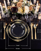 Nervure 600Pcs Clear and Gold Plastic Plates, Dinnerware Set - Image 9