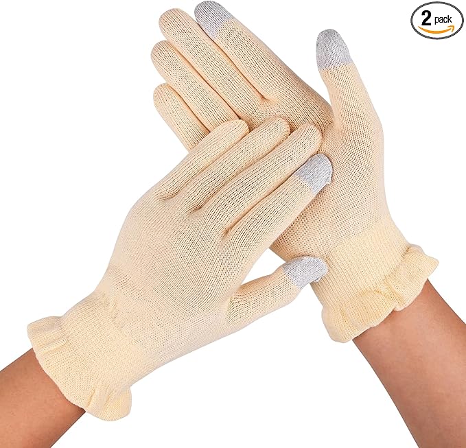 Cotton Moisturizing Gloves Overnight Hand Beauty Gloves Touchscreen Sleeping Gloves (M-Beige, Count, 2)