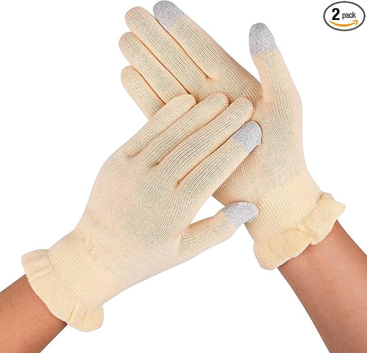 Cotton Moisturizing Gloves Overnight Hand Beauty Gloves Touchscreen Sleeping Gloves (M-Beige, Count, 2)