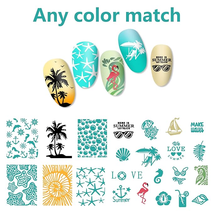 AddFavor Nail Stamper Kit 6pcs Flower Lace Nail Art Stamping Plate Butterfly Leaf Geometry Template with Silicone Nail Stamper and Scraper for Women Girls DIY Fingernail Manicure Stencils Tools