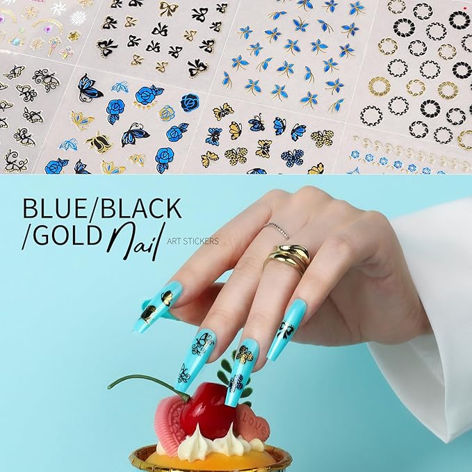 Teenitor 50 Sheets Nail Stickers for Nail Art, Flower Nail Art Stickers Gold Floral Nail Decals for Nails Design, Nail Decor Nail Accessories for Women Girls Kids Summer