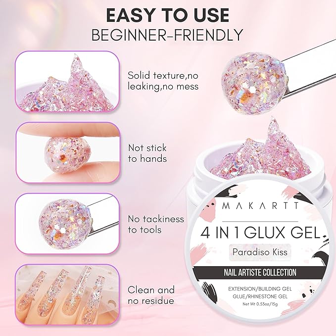 Makartt 3D Nail Gel Art for Nails Starter Kit: 4 Colors 3D Sculpting DIY Manicure Solid Gel Builder Clear and Shimmers for Extension, Molding Hard Gels with Silicone Flower Molds Sculpture Brush
