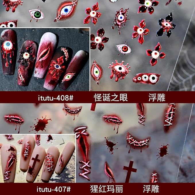 2pcs Halloween Nail Stickers for Art Gothic Punk Nail Stickers