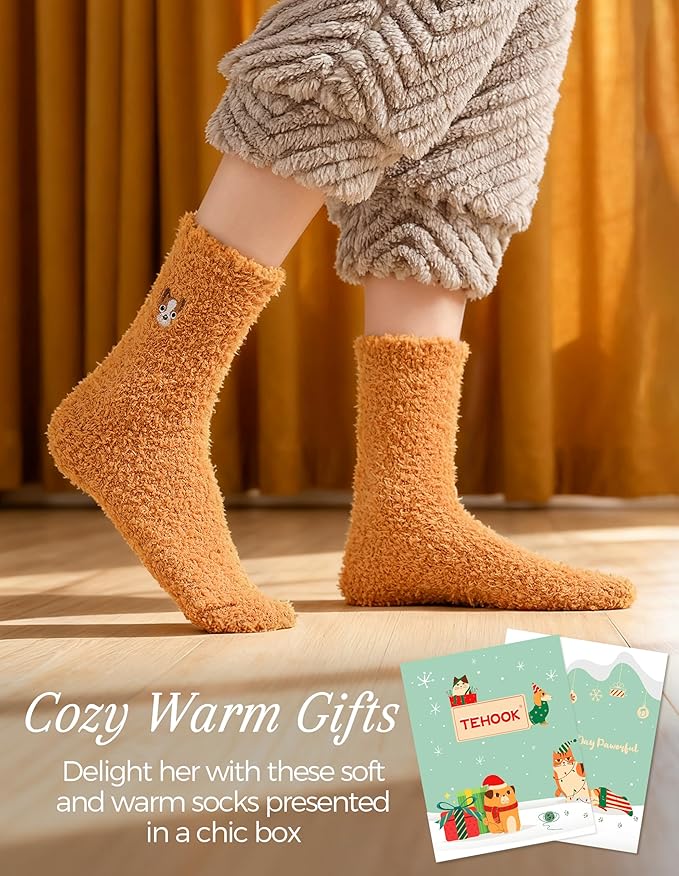 TEHOOK Warm & Cozy Gifts for Women, Stocking Stuufers, Fluffy Fuzzy Plush Sleeping Slipper Socks - Soft Warm Fabric