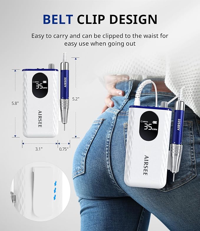 AIRSEE Updated Professional Nail Drill,Rechargeable Cordless Efile Machine for Acrylic Extension Gel Dip Powder Powerful Portable Efile 56 Sanding Bands 7 Bits,Low Noise Low Heat,G7 Blue