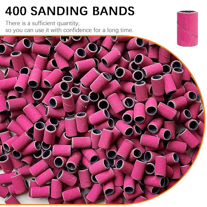 400 Pcs 240 Grit Nail Sanding Bands with 2 Pcs Nail Drill Bits, Sanding Bands for Nail Drill, Nail Drill Sanding Bands, Professional Nail Drill Bits Sanding Bands for Manicure Pedicure