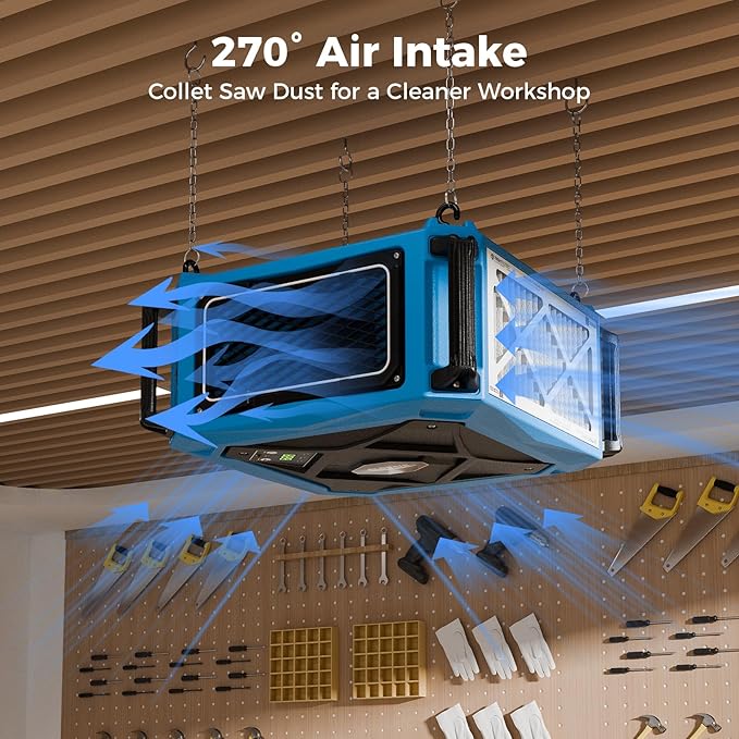 ALORAIR 270° Intake (780/1080 CFM) Hanging Air Filtration System Woodworking Built-In Ionizer with Remote Control & Strong Vortex Fan, Shop Dust Collector for Home, Garage, Work Shop, Purecare 1080IG