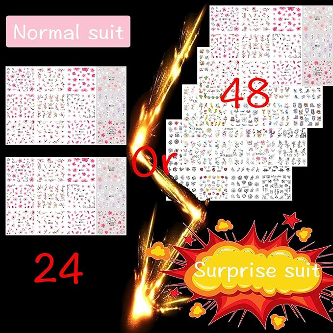 Pink Flowers Nail Stickers Pink Cherry Blossoms Decals with Tree Leaves and Animal Nail Art Sliders for Nail Art Decoration Watermark Designs Foil Nail Art Decals Manicure Tips Decorations (2 Pink)
