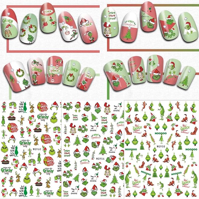 8 Sheets Christmas Nail Art Stickers - 3D Xmas Decals With Self-Adhesive Winter Nail Stickers for Holiday Designs