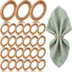 50 Pcs Boho Woven Rattan Napkin Rings Bulk Rustic Style Round Dining Table by Ferrochef