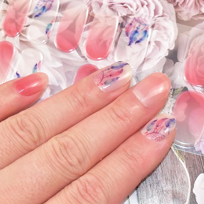 Semi Cured Gel Nail Strips (Dream Catcher)-22 PCS Manicure Stickers | Gel Nail Wraps | Light Required, Salon Quality & Easy to Use