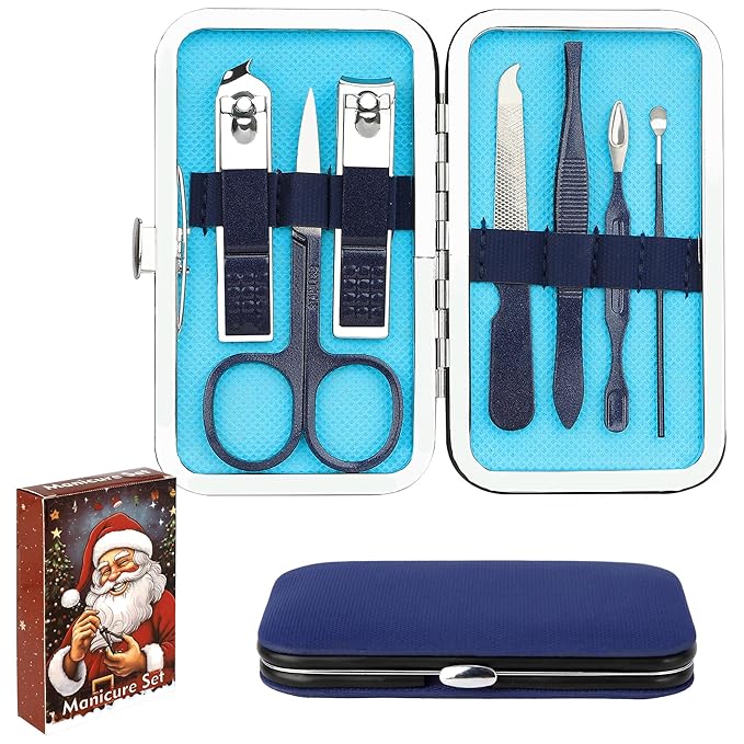 Mens Gifts Nail Clipper Set for Men Mini Nail Kit 7 in 1 Travel Manicure Set Gifts for Boys Toenails Kit Mens Manicure Tools Nails Clippers for Kids for College Student Teen Stocking Stuffers Blue