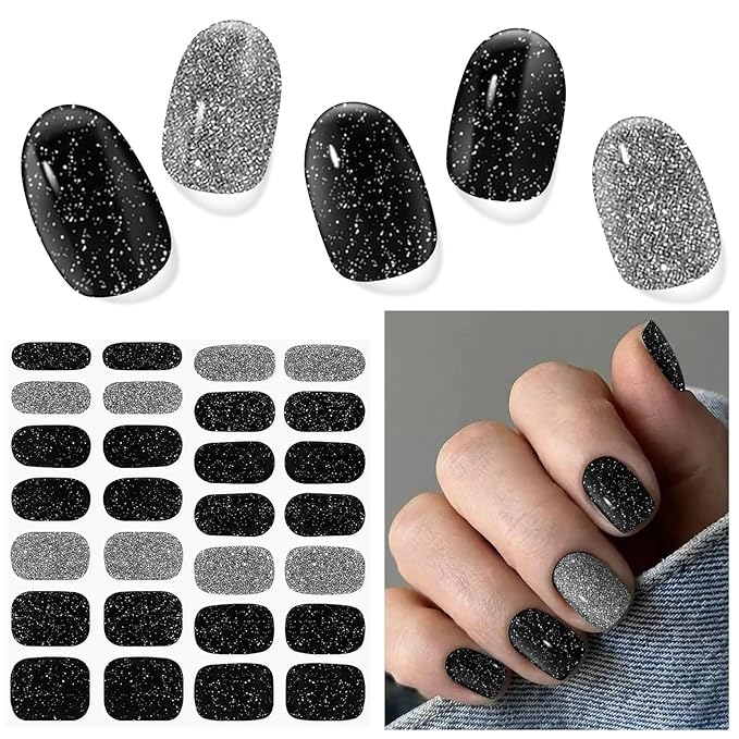 Semi Cured Gel Nail Strips (Dancing Queen), 28 pcs UV Gel Nail Stickers for Women Work with Any UV Lamps, Salon Quality Nails Wraps for Home DIY Nails Art
