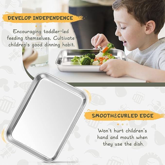 HaWare Stainless Steel Kids Plates, 6-Piece Toddler Plates | 7.3" x 5.3" x 0.8" - Image 5