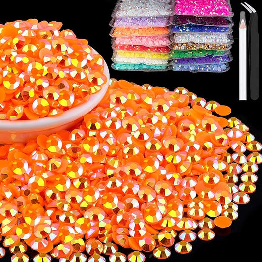 6000pcs 4mm Resin Rhinestones Bulk, Orange AB Flatback Round Jelly Rhinestones Bedazzling Non Hotfix Crystal Gems Large Quantity Wholesale for DIY Crafts Clothes Bottles Tumblers Face Makeup Manicure